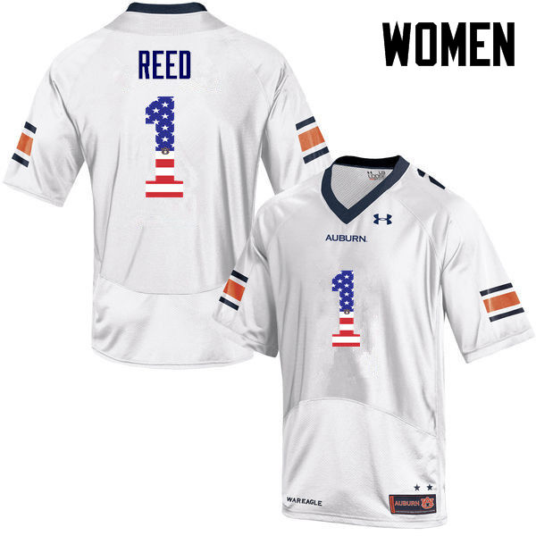 Auburn Tigers Women's Trovon Reed #1 White Under Armour Stitched College USA Flag Fashion NCAA Authentic Football Jersey LNQ5874SO